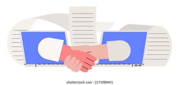 Empresario firma contrato. Contrato de usuario o firma de papel y contrato digital Concepto. Los empresarios hacen trato. Concepto de concertación de acuerdos, asociación empresarial, coherencia documental.