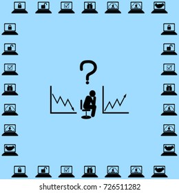 businessman sign icon, chart up or down question vector illustration