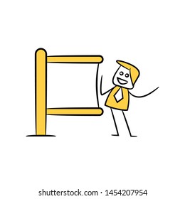 businessman and signage or signpost yellow stick figure theme