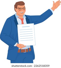 Businessman with signed document. Business agreement. Successful closeup isolated on white background