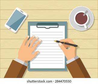 Businessman Signing Business Document. Flat Design.