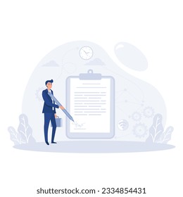 Businessman signing a contract , flat vector modern illustration