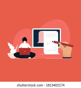businessman signing digital contract document, Electronic signature on laptop