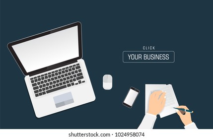 Businessman signing document and using smartphone, tablet for communication. Technology and business concept. Online shopping.