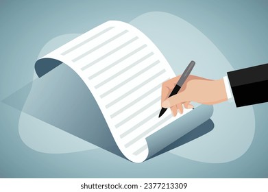 Businessman signing document vector, Hands holding contract signed legal agreement.