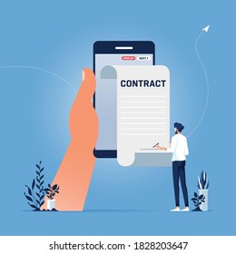 Businessman Signing Up Smart Or Electronic Contract With Digital Signature On Smartphone