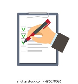 Businessman signs a a daily routine or business plan. Flat vector illustration isolate on a white background. business concept