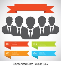 Businessman silhouette avatar profile picture group, team ribbon banners. Businessman vector image of man in suit and tie.