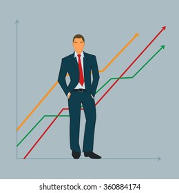 Businessman silhouette with graph chart
