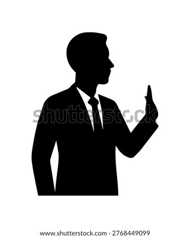 Businessman silhouette presenting stop hand gesture, signifying rejection, refusal, or denial
