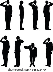 businessman silhouette in saluting pose isolated on white background