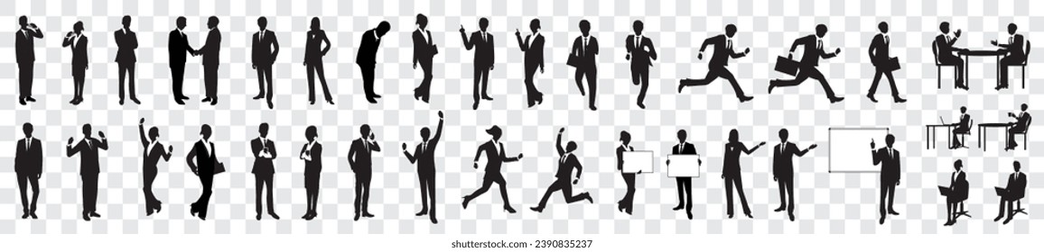 Businessman, silhouette, sit, suit, men, women, set collection Vector