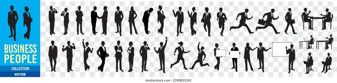 Businessman, silhouette, sit, suit, men, women, set collection Vector