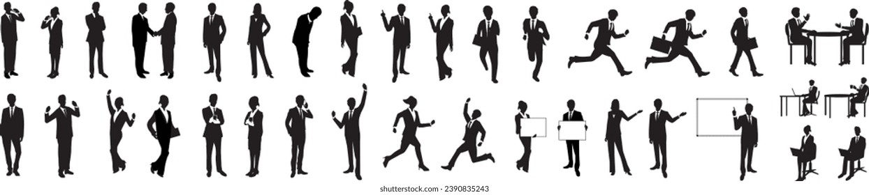 Businessman, silhouette, sit, suit, men, women, set collection Vector