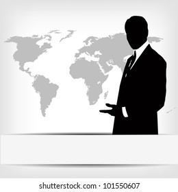 businessman silhouette with world map - vector illustration