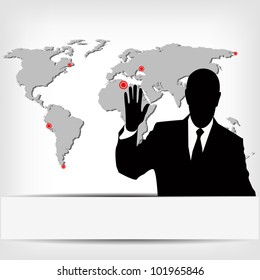 businessman silhouette with world map - vector illustration