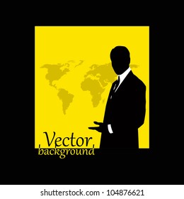 businessman silhouette with world map - vector illustration