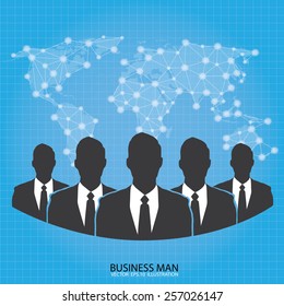 businessman silhouette with world map - vector illustration