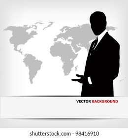 businessman silhouette with world map - vector illustration
