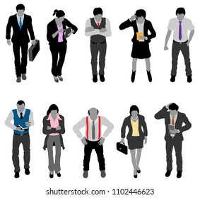 Businessman silhouettes with colorful accessories. All the objects and silhouettes are in different layers. 