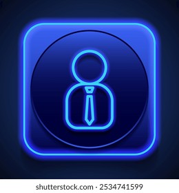 Businessman simple icon vector. Flat design. Blue neon style on button. With shadow.ai