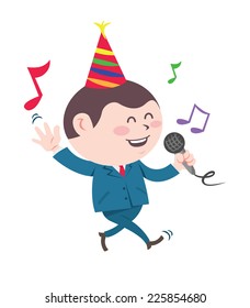 businessman singing with microphone