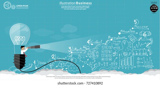 Businessman - Sit Balloon- Earth- modern design Idea and Concept Vector illustration  with background number lined pattern,Cloud,icon.