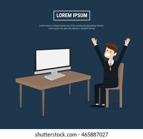 Businessman sit in front of computer with envelope in monitor, You've Got Mail Concept