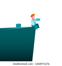 Businessman sit on edge. Technology. Successful businessman. business vector concept illustration - Vector illustration