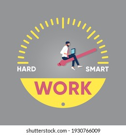 Businessman sit on efficiency meter, smart work motivation