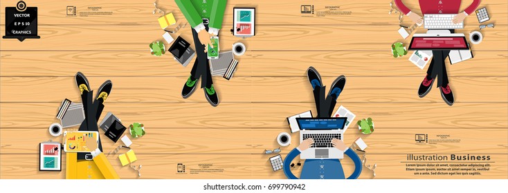  Businessman sit work and  Tablet,  Cellphone, Laptop, Computer,- Technology Contact  Communication  Online  -   Vector illustration Business Infographic template with Work Accessories,icon. 

