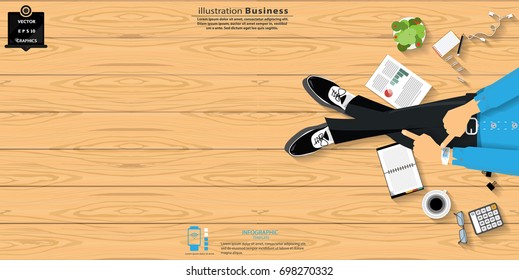  Businessman sit work and  Watch - Technology Contact  Communication  Online  -  modern Idea and Concept Vector illustration Business Infographic template with Work Accessories,icon. 
