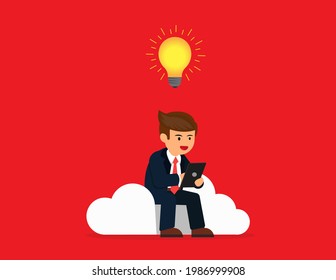 Businessman sitting and analyze. Development strategy, business analyse concept