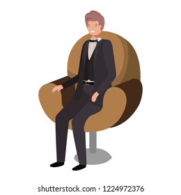 businessman sitting in chair avatar character