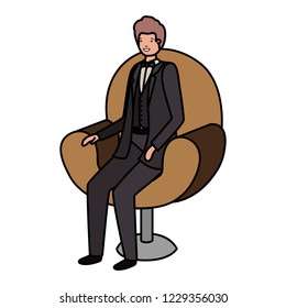 businessman sitting in chair avatar character