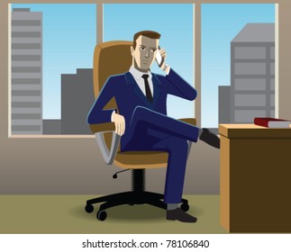 businessman sitting in chair crossed his legs, talk on phone