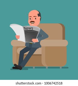 Businessman sitting in a chair reading a newspaper. Vector illustration, a flat style design. Suitable for animation (individual segments).