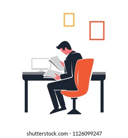 Businessman Sitting Checking files with Desk