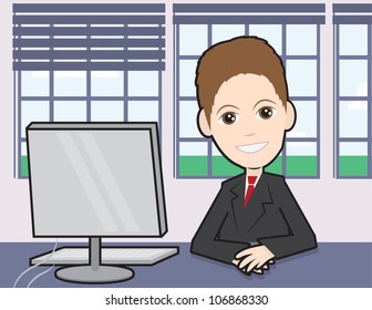 Businessman sitting at a desk with computer