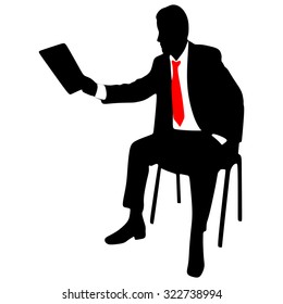 Businessman sitting with folder in hands over white background