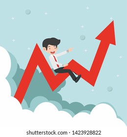 businessman Sitting  graph arrow going up