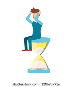 businessman sitting in hourglass time