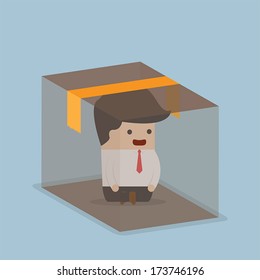 Businessman sitting inside the box, VECTOR, EPS10