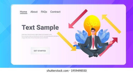 businessman sitting lotus pose business man doing yoga exercise meditation relaxation new creative idea concept