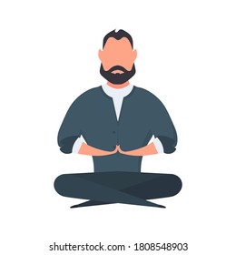 The businessman is sitting in the lotus position. The man is meditating. Isolated. Vector.