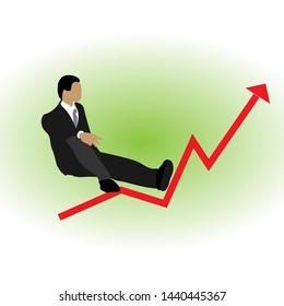 businessman sitting next to a graph vector illustration