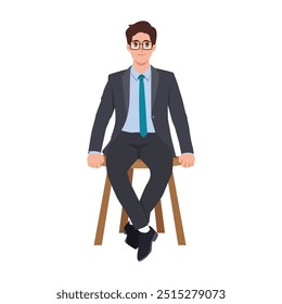 Businessman sitting at office armchair wearing formal suit. Flat Vector character illustration