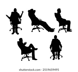 Businessman Sitting in Office Chair Silhouette. People, professional occupation and business activity concept