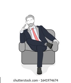 businessman is sitting on an armchair. success concept. vector illustration.