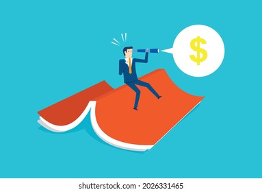 Businessman sitting on a big book, Vector illustration design concept in flat style